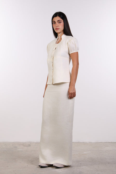 PENCIL LINEN SKIRT — WOMENS OFF WHITE