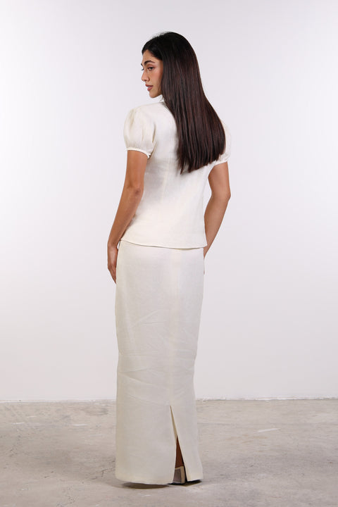 PENCIL LINEN SKIRT — WOMENS OFF WHITE