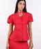 TIE-NECK LINEN SHIRT — WOMENS RED