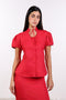 TIE-NECK LINEN SHIRT — WOMENS RED