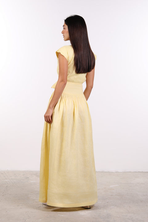 LINEN BOW MAXI DRESS — WOMENS YELLOW