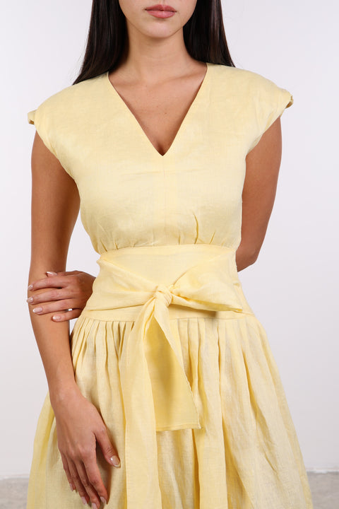 LINEN BOW MAXI DRESS — WOMENS YELLOW