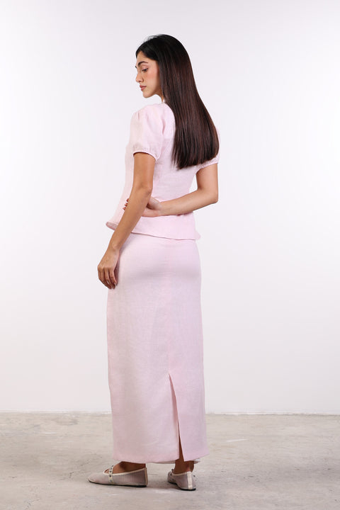 TIE-NECK LINEN SHIRT — WOMENS PINK