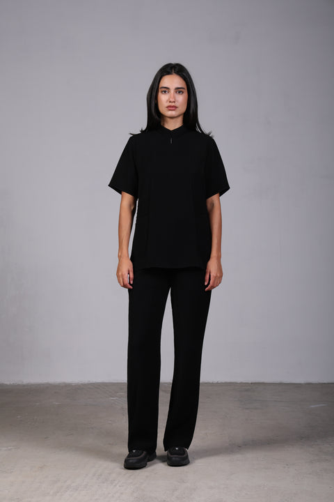 SHARK SHIRT HALF SLEEVES SET — WOMENS BLACK