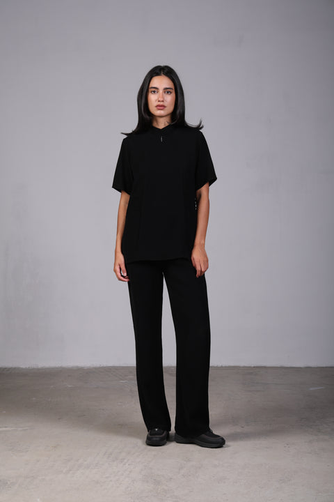 SHARK SHIRT HALF SLEEVES SET — WOMENS BLACK