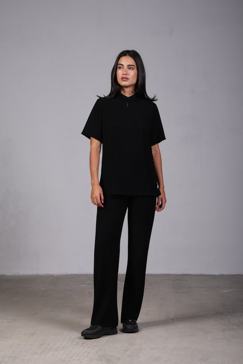 SHARK SHIRT HALF SLEEVES SET — WOMENS BLACK