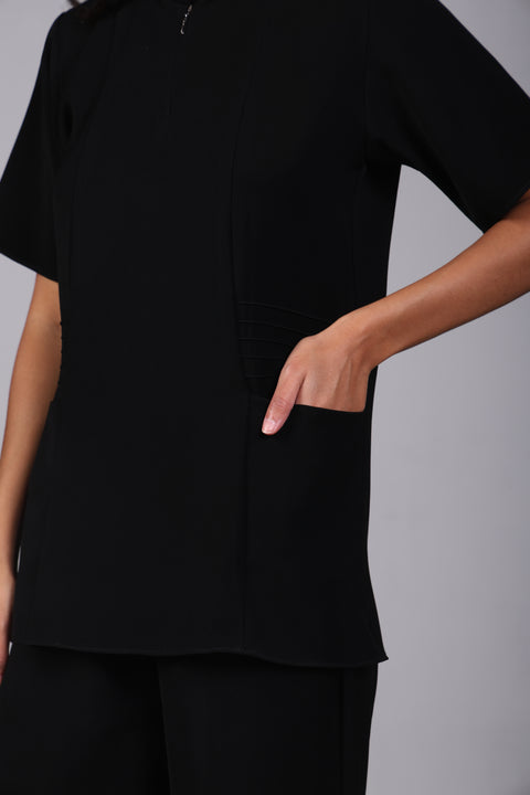 SHARK SHIRT HALF SLEEVES SET — WOMENS BLACK