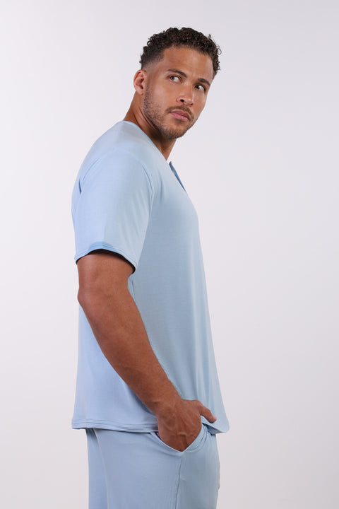 PYJAMA HALF SLEEVES WITH PANTS SET — MENS SKY BLUE