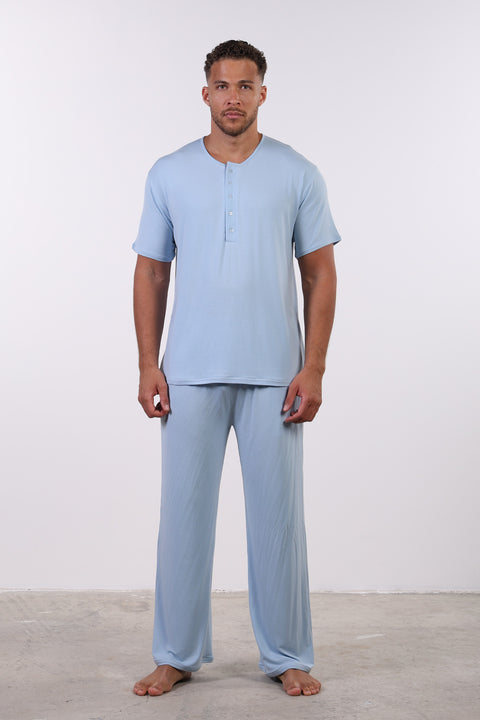 PYJAMA HALF SLEEVES WITH PANTS SET — MENS SKY BLUE