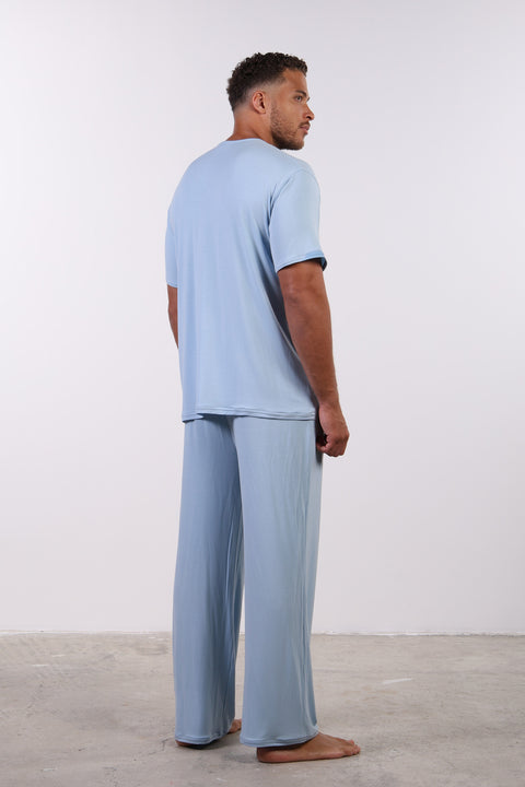 PYJAMA HALF SLEEVES WITH PANTS SET — MENS SKY BLUE