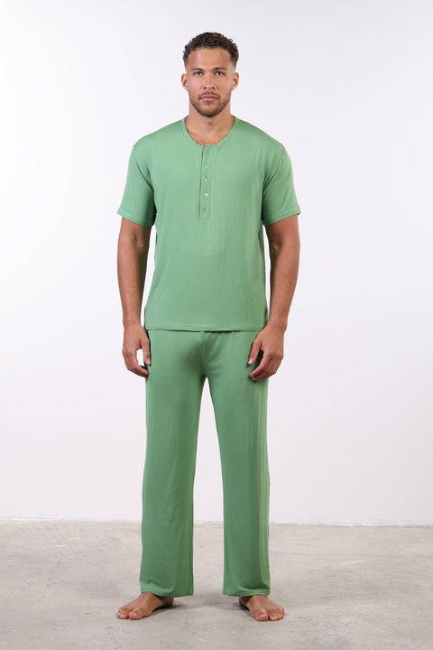PYJAMA HALF SLEEVES WITH PANTS SET — MENS GREEN