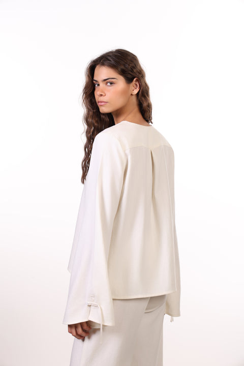 THE ISLAND LINEN BLEND SHIRT  — WOMENS OFF WHITE