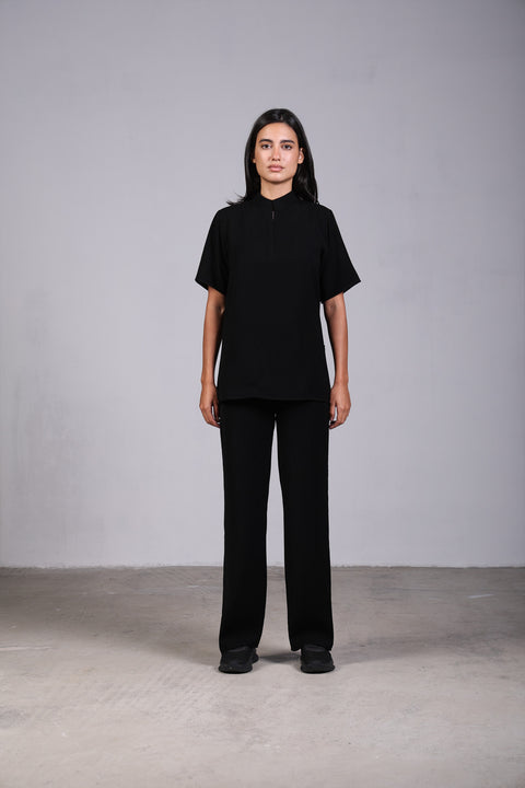 CLASSIC SHIRT HALF SLEEVES SET — WOMENS BLACK