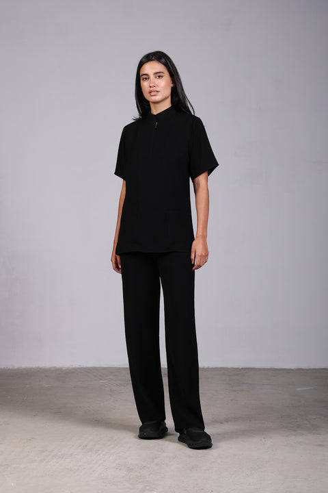 CLASSIC SHIRT HALF SLEEVES SET — WOMENS BLACK