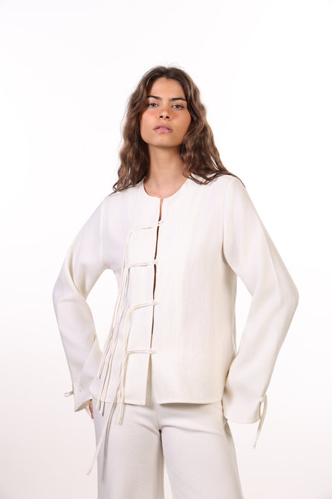 THE ISLAND LINEN BLEND SHIRT  — WOMENS OFF WHITE