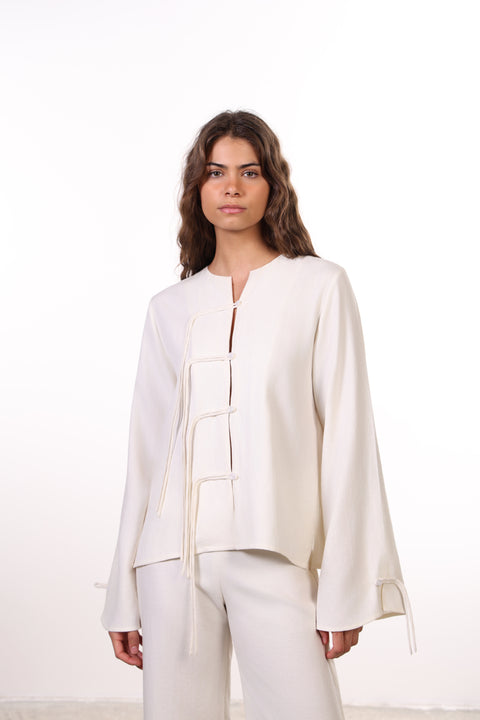 THE ISLAND LINEN BLEND SHIRT  — WOMENS OFF WHITE