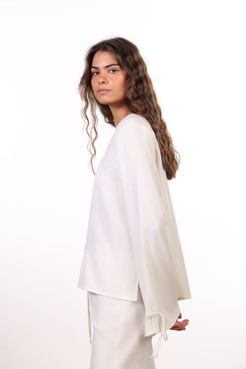 THE ISLAND LINEN BLEND SHIRT  — WOMENS OFF WHITE