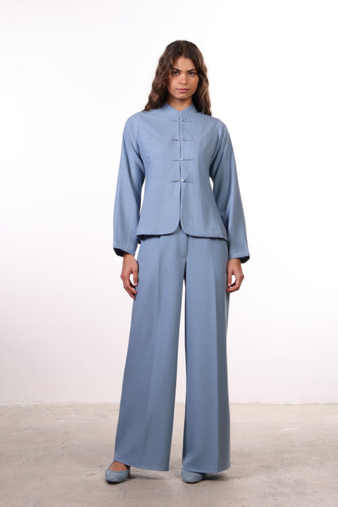 THE JAPANESE LINEN BLEND PANTS — WOMENS BLUE