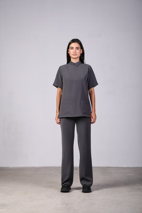 CLASSIC SHIRT HALF SLEEVES SET — WOMENS GREY