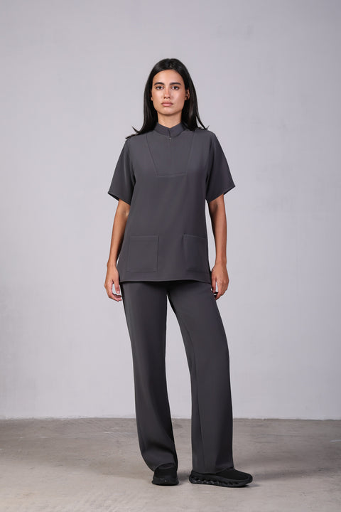 CLASSIC SHIRT HALF SLEEVES SET — WOMENS GREY