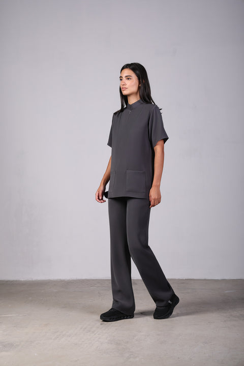 CLASSIC SHIRT HALF SLEEVES SET — WOMENS GREY