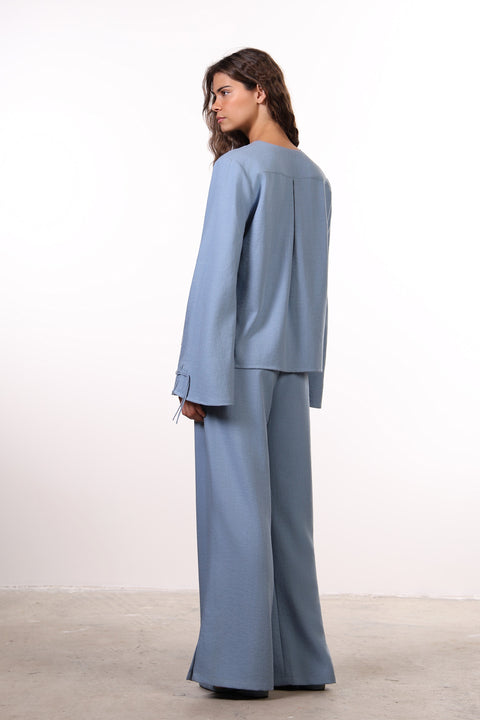 THE ISLAND LINEN BLEND SHIRT  — WOMENS BLUE