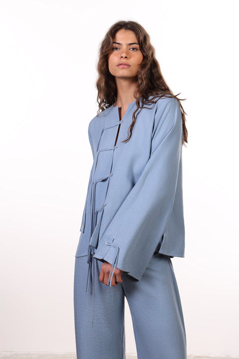 THE ISLAND LINEN BLEND SHIRT  — WOMENS BLUE