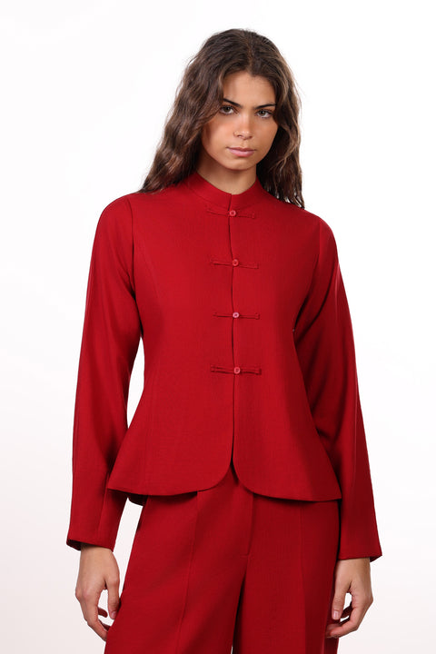THE JAPANESE LINEN BLEND SHIRT — WOMENS RED