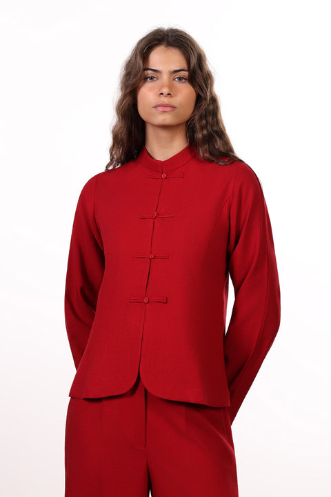THE JAPANESE LINEN BLEND SHIRT — WOMENS RED