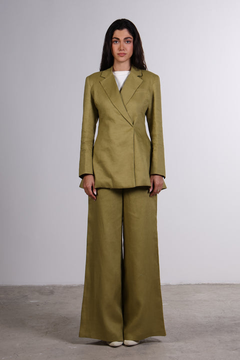 THE LINEN BLAZER — WOMENS MOSS GREEN