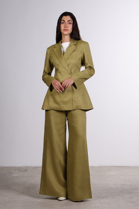 THE LINEN BLAZER — WOMENS MOSS GREEN