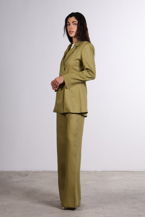 THE LINEN BLAZER — WOMENS MOSS GREEN