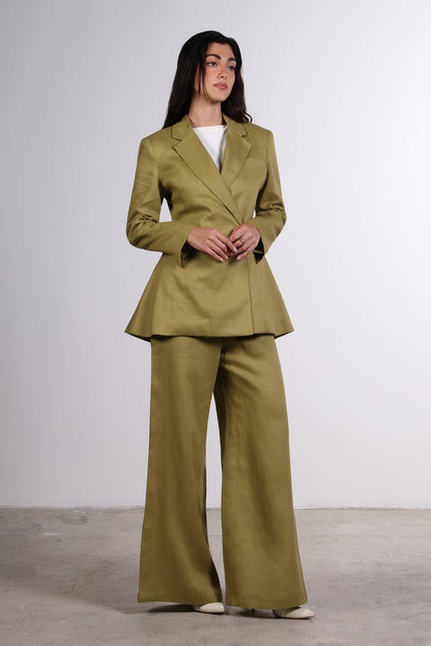 THE LINEN BLAZER — WOMENS MOSS GREEN