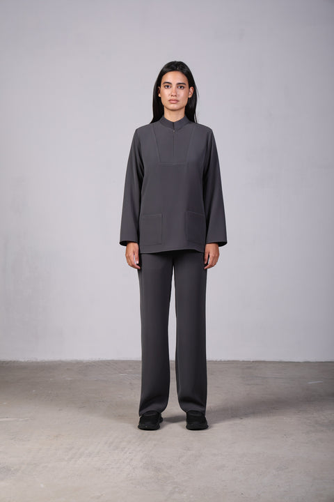 CLASSIC SHIRT FULL SLEEVES SET — WOMENS GREY