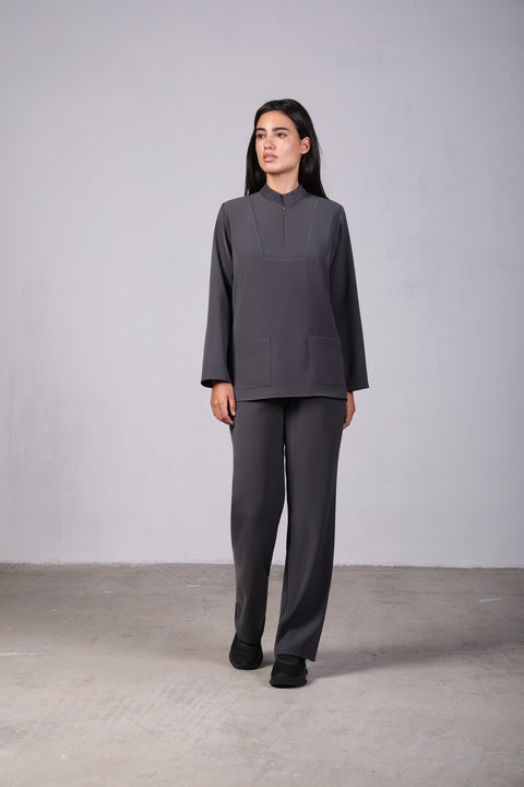 CLASSIC SHIRT FULL SLEEVES SET — WOMENS GREY