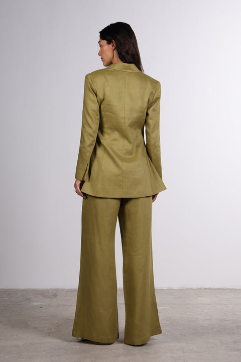 THE LINEN BLAZER — WOMENS MOSS GREEN
