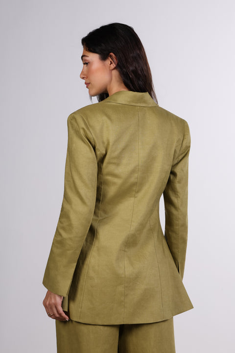 THE LINEN BLAZER — WOMENS MOSS GREEN