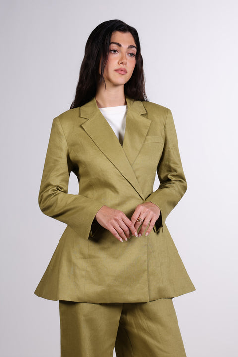 THE LINEN BLAZER — WOMENS MOSS GREEN