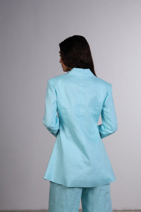 THE LINEN BLAZER — WOMENS TEAL