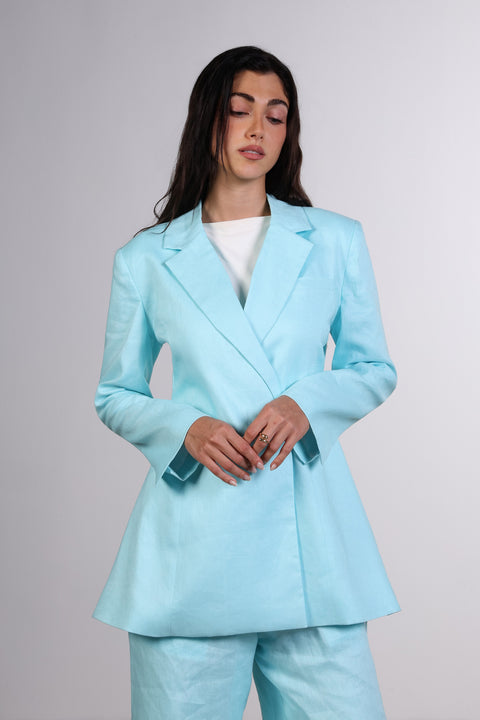 THE LINEN BLAZER — WOMENS TEAL
