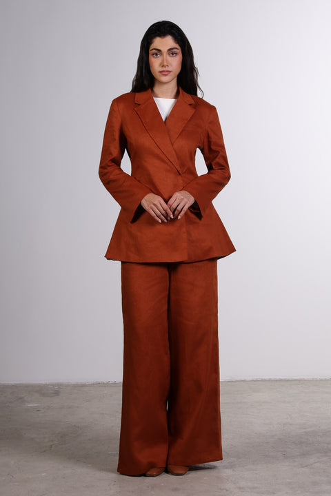 THE LINEN BLAZER — WOMENS BURNT ORANGE
