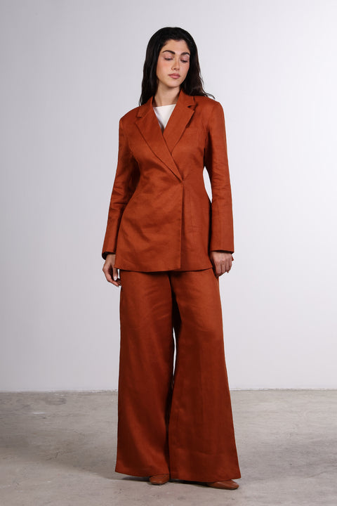 THE LINEN BLAZER — WOMENS BURNT ORANGE