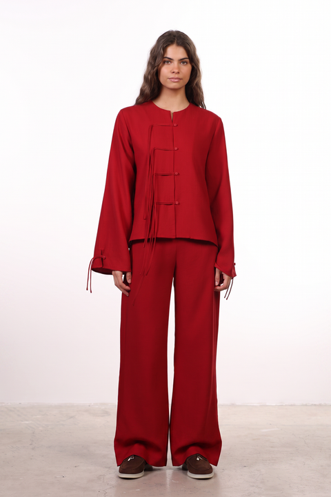 THE ISLAND LINEN BLEND SET — WOMENS RED