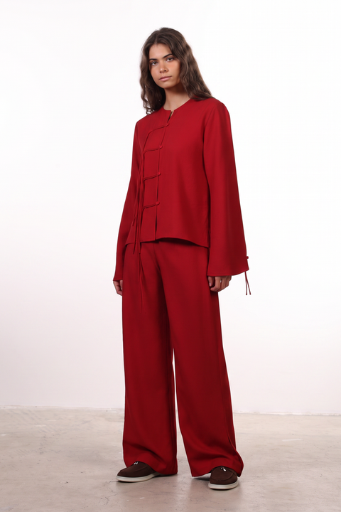 THE ISLAND LINEN BLEND SET — WOMENS RED