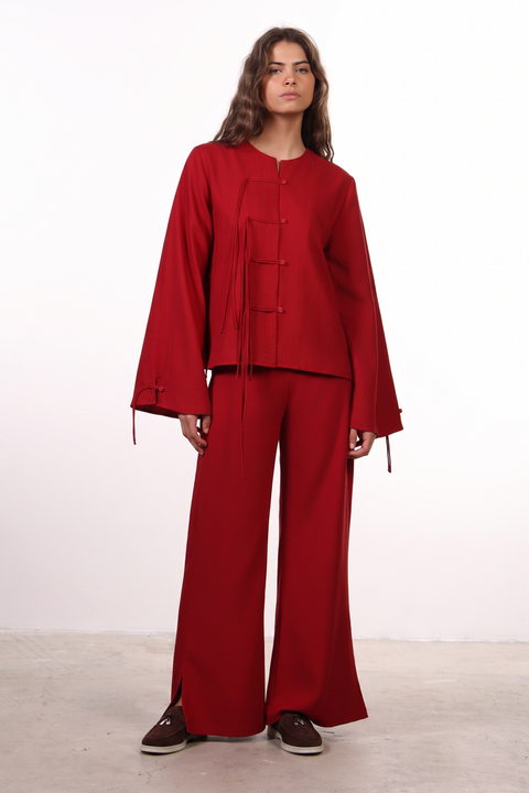 THE ISLAND LINEN BLEND SHIRT  — WOMENS RED
