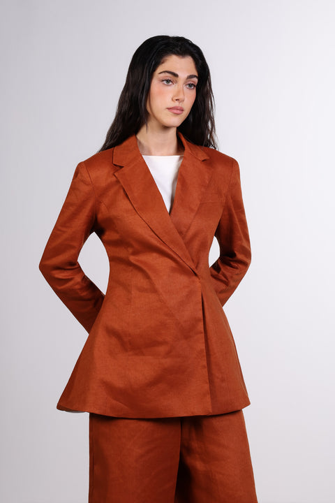 THE LINEN BLAZER — WOMENS BURNT ORANGE