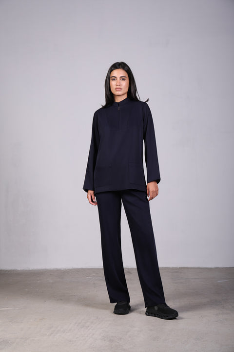 CLASSIC SHIRT FULL SLEEVES SET — WOMENS NAVY