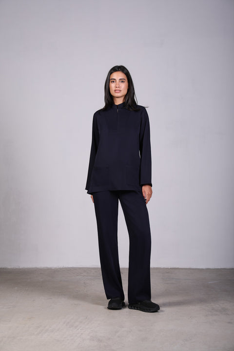 CLASSIC SHIRT FULL SLEEVES SET — WOMENS NAVY