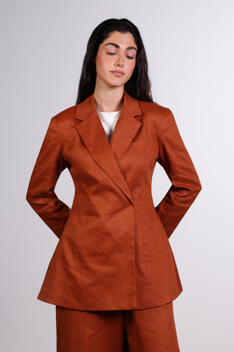 THE LINEN BLAZER — WOMENS BURNT ORANGE