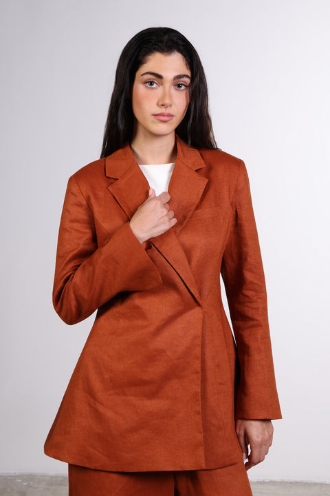 THE LINEN BLAZER — WOMENS BURNT ORANGE